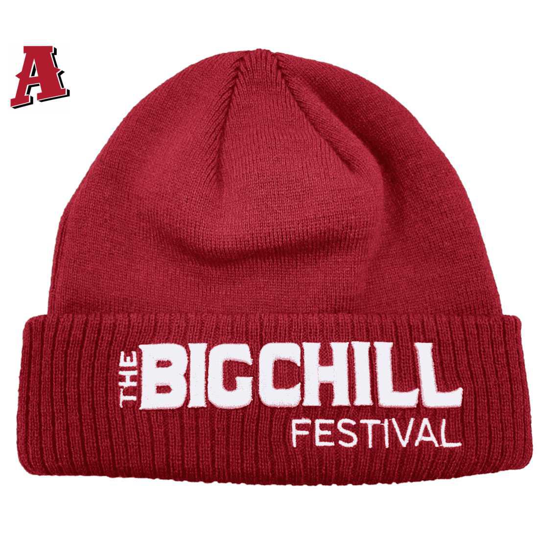 The Big Chill Festival Civic Park Armidale NSW Aussie Beanie One Size Fits All Acrylic with Optional Ribbed Cuff - No Pom - Red