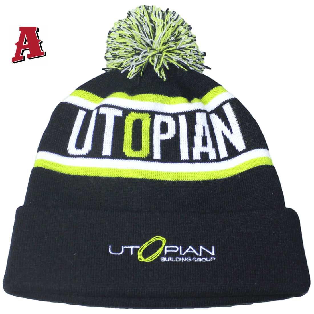 Utopian Building Group Braeside Victoria Aussie Custom Beanie with Pom POM and Roll up Cuff One Size Fits All Black Green White