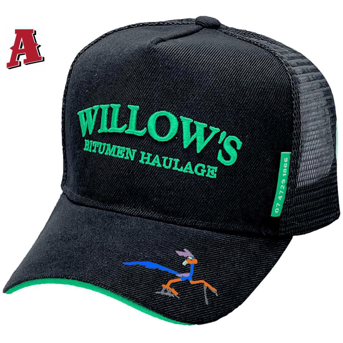 Willows Bitumen Haulage Stuart QLD HP Midrange Aussie Trucker Hats with Australian Head Fit Crown