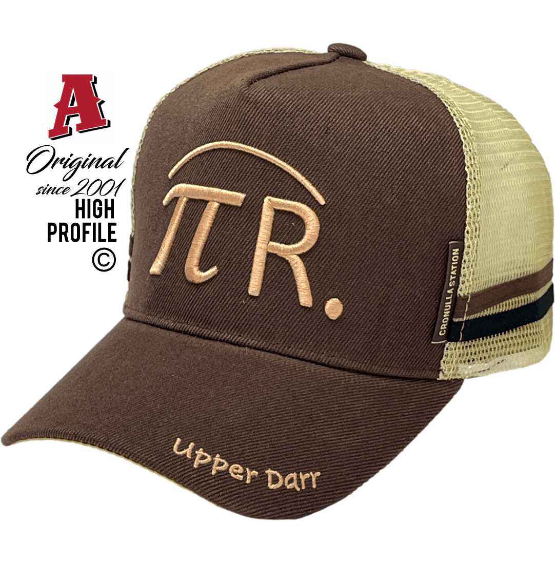 Cronulla StationWest End Qld Midrange Aussie Trucker Hats with Australian HeadFit Crown & Double SideBands with snapback rear closure brown-khaki