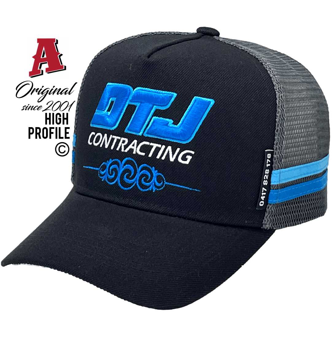 DTJ ContractingCoopers Plains Qld Midrange Aussie Trucker Hats with Australian HeadFit Crown &2 SideBands & Snapback Rear Closure