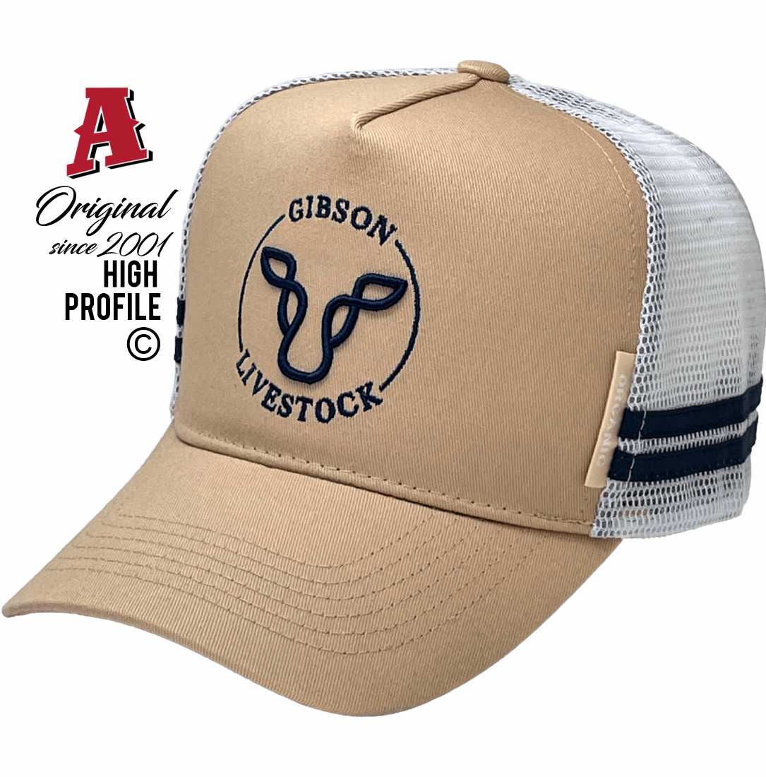 Gibson Livestock Western QLD Midrange Aussie Trucker Hats with Australian HeadFit Crown & 2 SideBands with snapback rear Closure