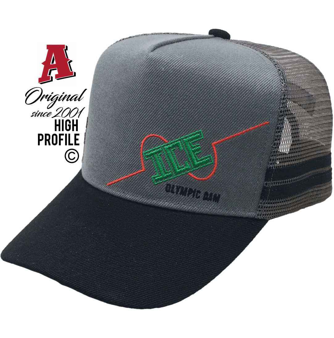 Ice Olympic Dam Mine Roxby Downs SA Basic Aussie Trucker Hats with Australian HeadFit Crown & 2 SideBands with Snapback rear closure charcoal black