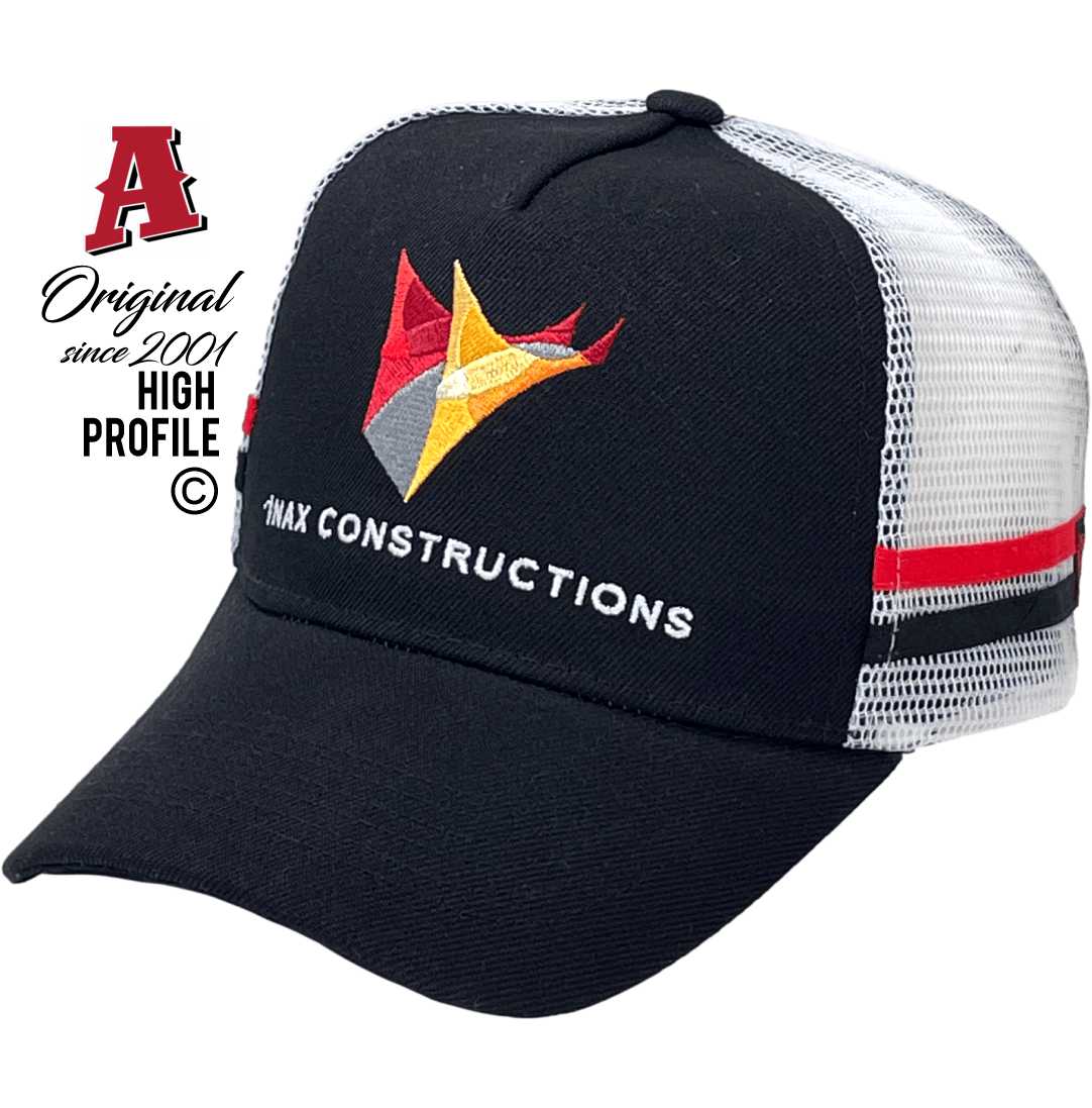 Inax Constructions Maitland NSW Midrange Aussie Trucker Hats with Australian HeadFit Crown & double SideBands & Snapback Rear Closure