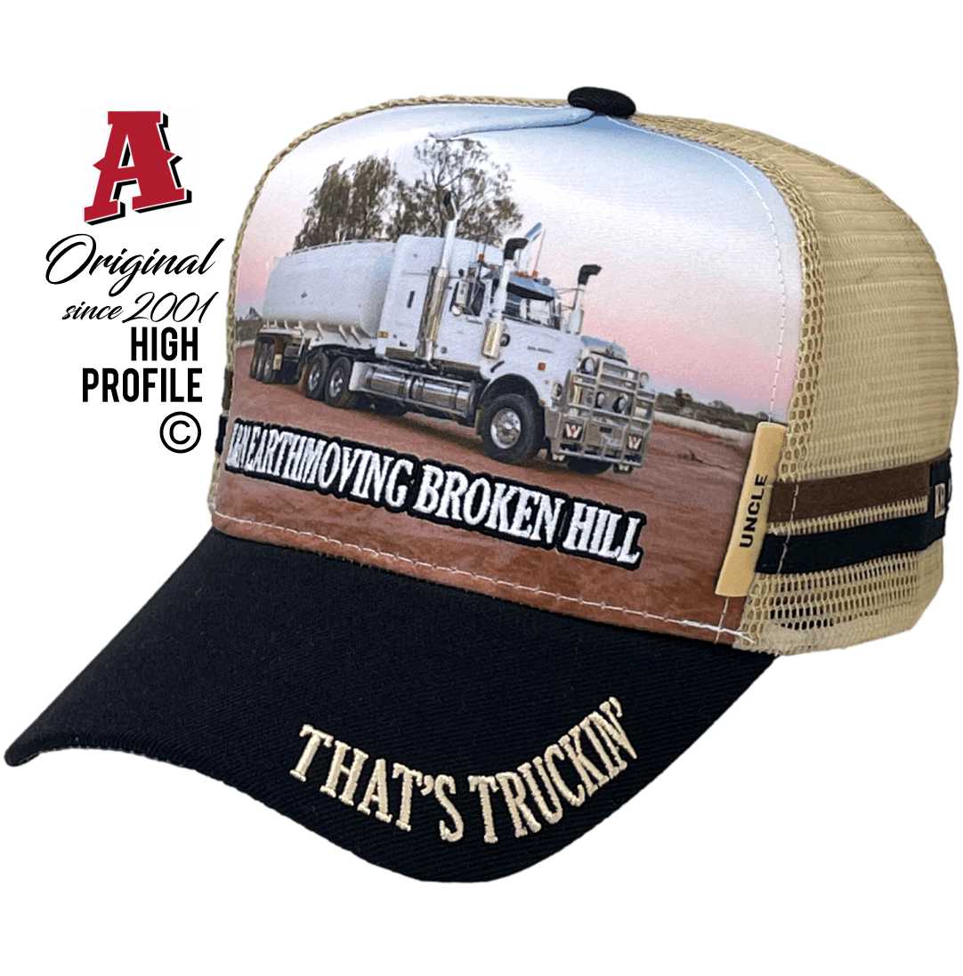 K & N Earthmoving Broken Hill NSW 2880 Power Aussie Trucker Hats with Full Colour Print & dual sideBands snapback rear closure