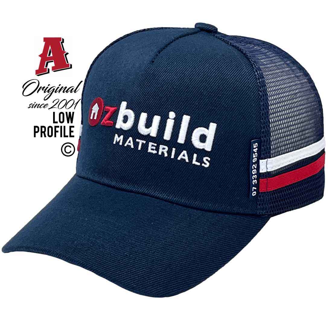 Ozbuild Materials Rchlands QLD 4077Midrange Aussie Trucker Hats with Australian HeadFit Crown & 2 SideBands snapback closure.jpg