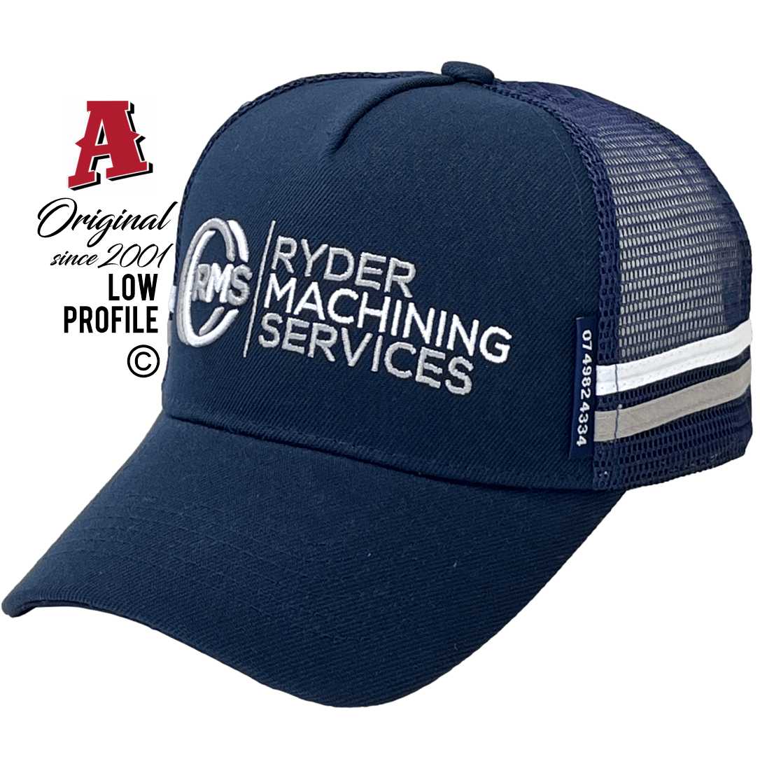 Ryder Machining Services Emerald QLD 4720 Midrange Aussie Trucker Hats Low Profile with Australian HeadFit Crown & dual SideBands with snapback rear closure Industrial Navy blue