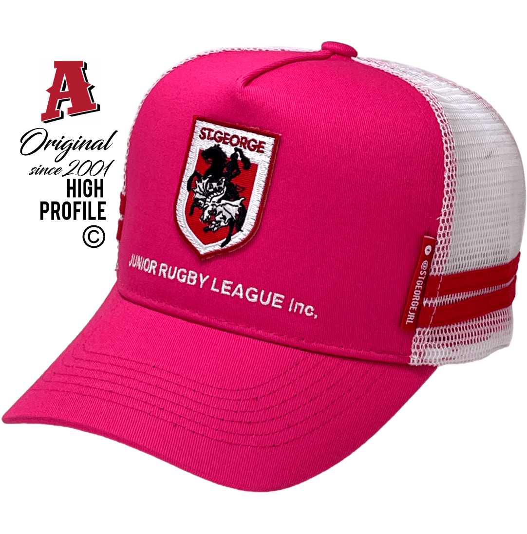 St George Junior Rugby League St George Qld Midrange Aussie Trucker Hats with duel SideBands & Woven Badge & snapback rear closure