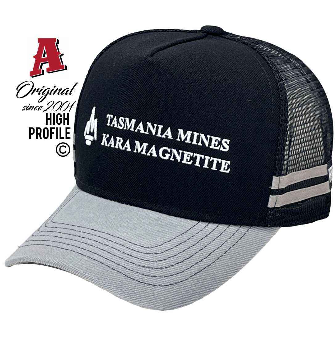 Tasmainia Mines Koorangan NSW 2304 Midrange Aussie Trucker Hats with Australian HeadFit Crown with Duel SideBands rear snapback closure