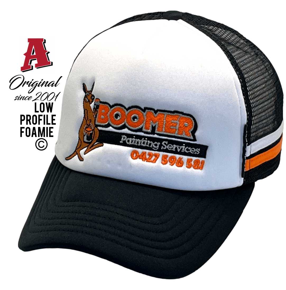 mer Painting Services Kalgoolie/Goldfields WA Foamie Aussie Trucker hats Low Profile with 2 SideBands & Snapback rear closure White Black Trades Painting