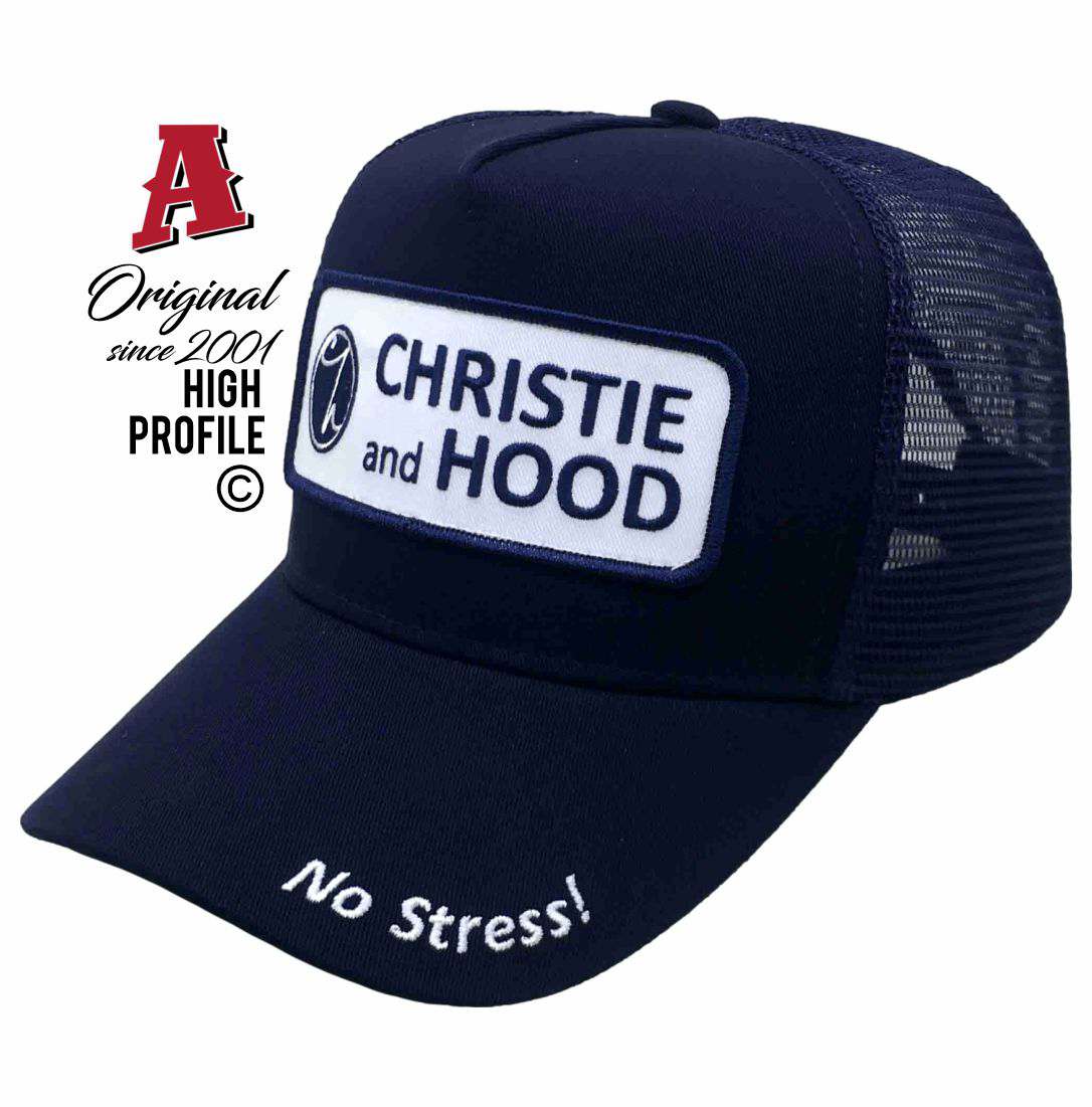 Christie and Hood Dubbo NSW HP Midrange Aussie Trucker Hats Australian HeadFit Crown snapback rear closure navy Livestock