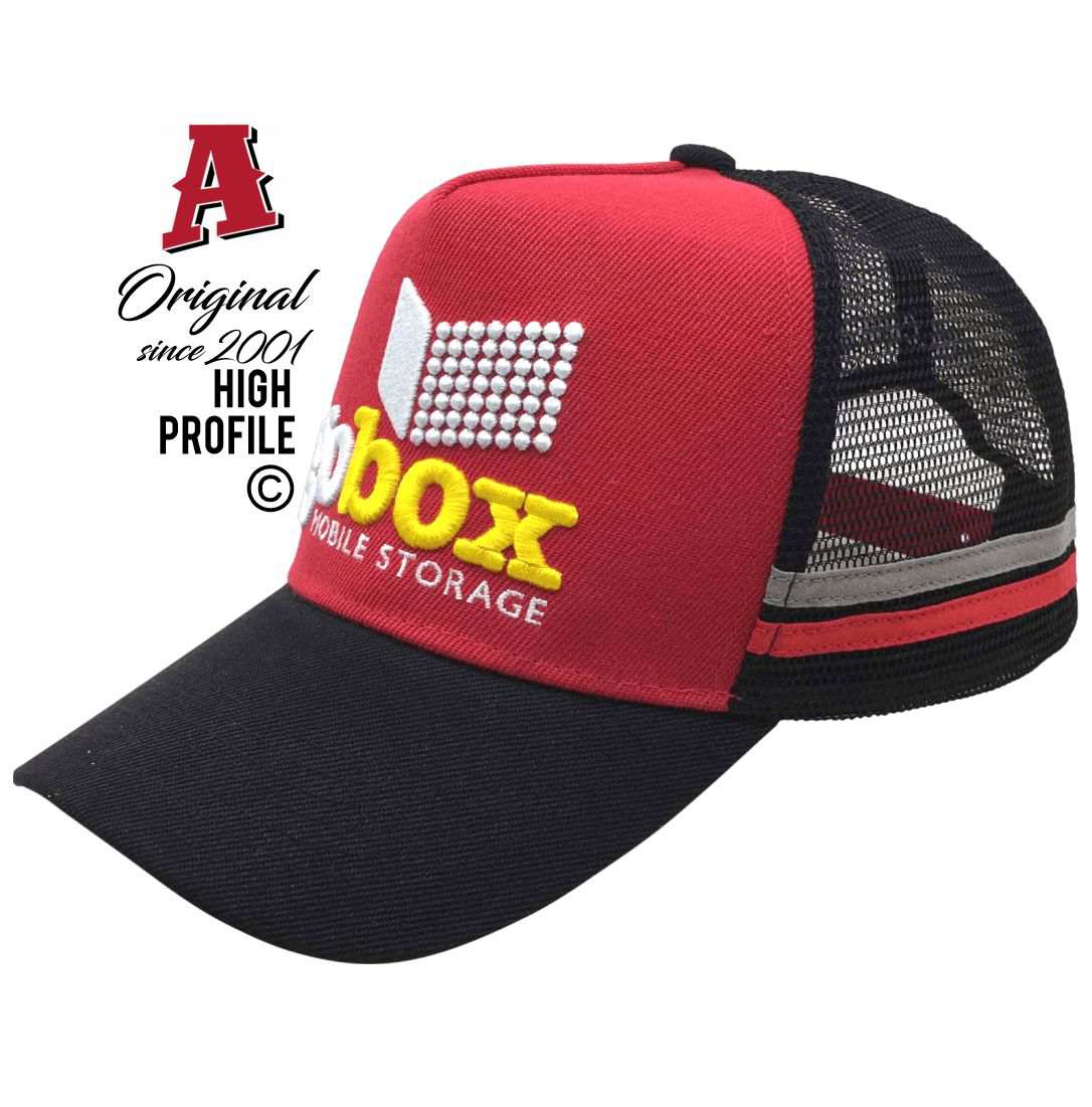 Gobox Mobile Storage Melrose Park SA 5039 Midrange Aussie Trucker Hats Australian HeadFit Crown & 2 SideBands snapback rear closure red black Rural Services