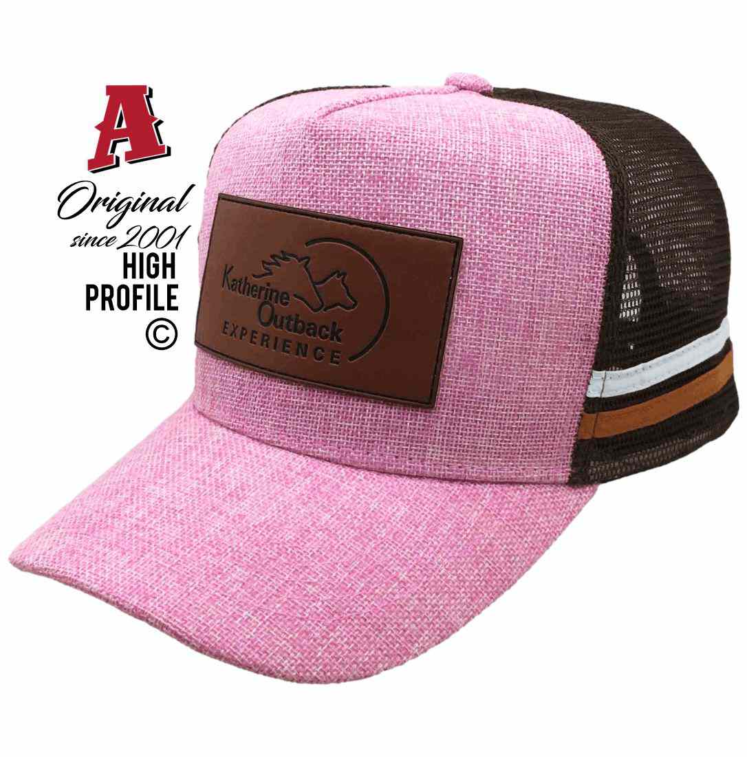 Katherine Outback Experience Katherine Northern Territory Midrange Aussie Trucker Hats with Australian HeadFit Crown & Double SideBands snapback rear clousure Pink Brown Local Events Musician