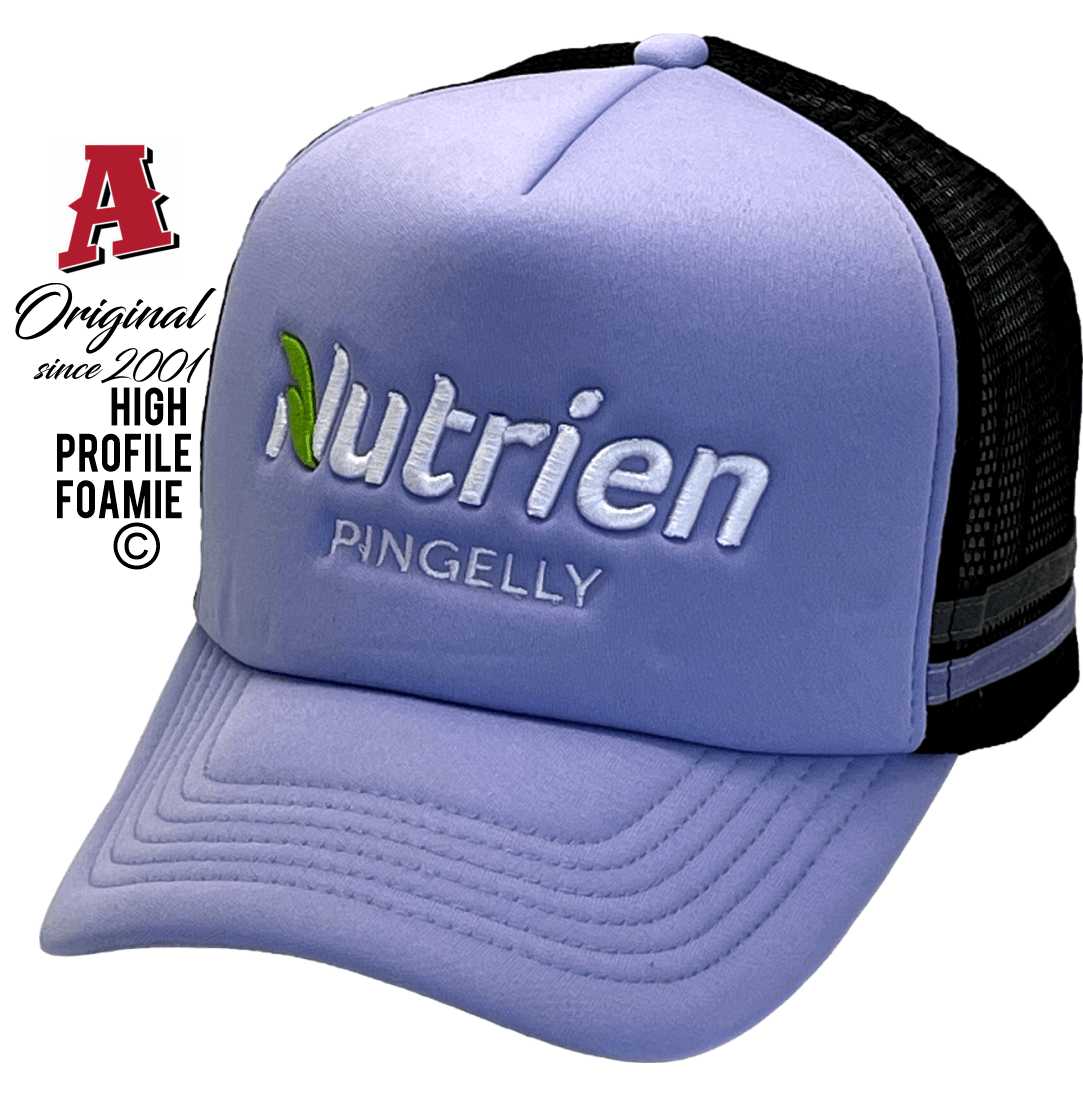 Nutrien Pingerlly Western Australia Foamie Aussie Trucker Hat with 2 SideBands Purple Black with snapback rear closure Purple Black Livestock Merchandise