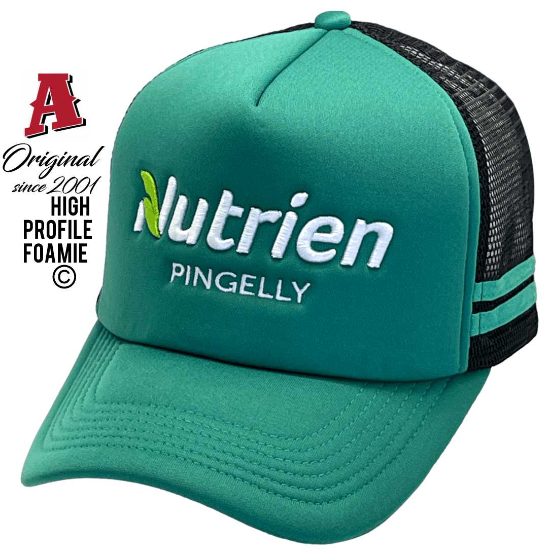 Nutrien Pingerlly Western Australia Foamie Aussie Trucker Hat with 2 SideBands Purple Black with snapback rear closure Green Black Livestock Merchandise