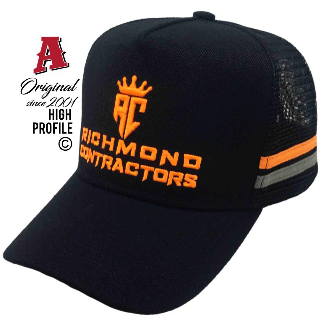 Richmond Contractors Pacific Paradise QLD 4564 Midrange Aussie Trucker Hats Australian HeadFit Crown & 2 SideBands snapback rear clousure black