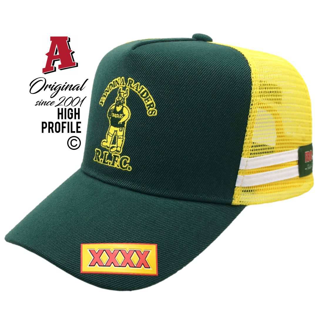 Yandina Raiders Rugby League Club RLFC Yandina QLD 4561 Power Trucker Aussie Trucker Hats Australian HeadFit Crown & 2 SideBands snapback rear closure Green Yellow Local Events Sports