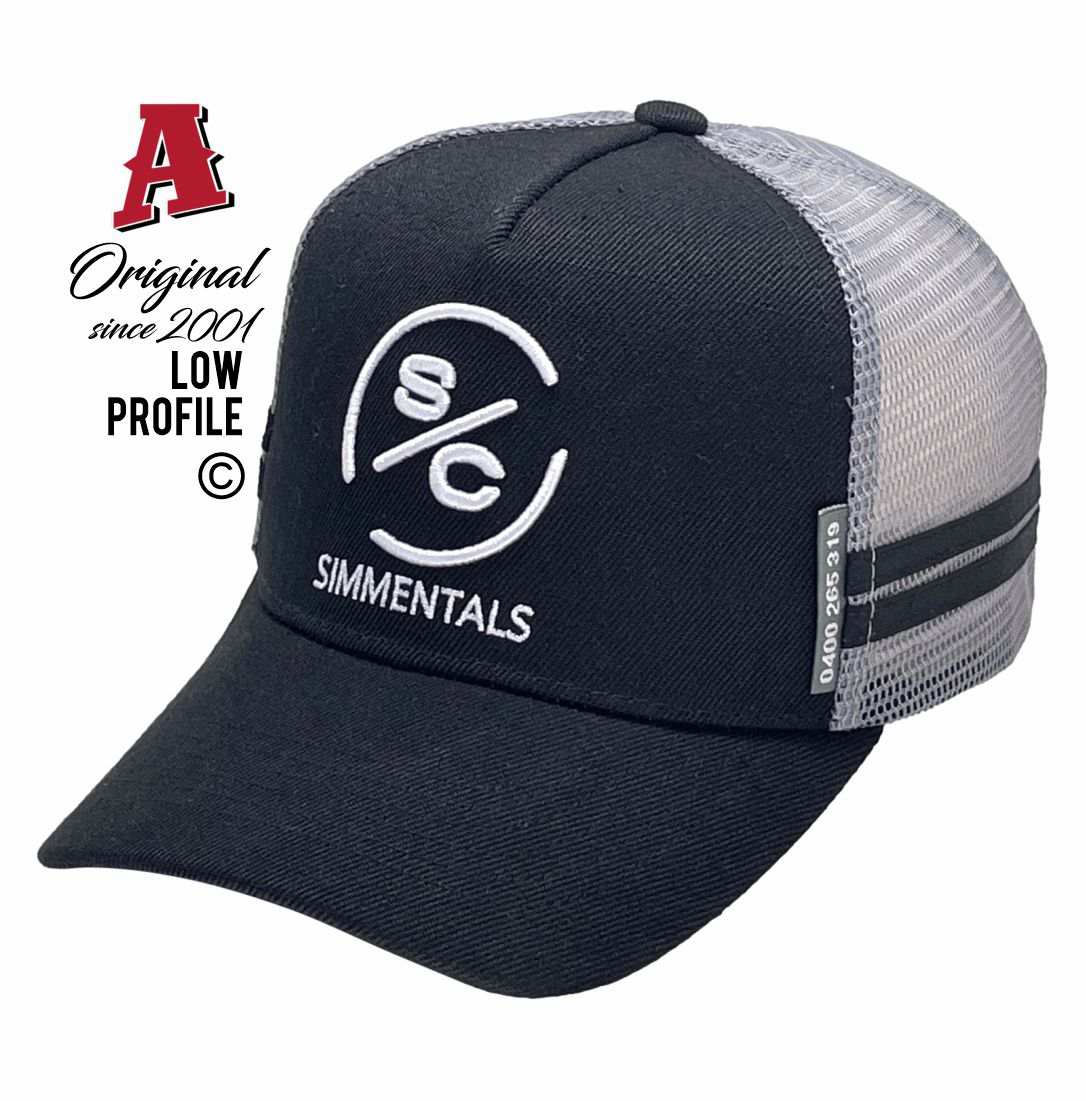 6 Creeks Simmental Mount Gambier SA 5290 LP Midrange Aussie Trucker Hats Australian HeadFit Crown & Double SideBands snapback rear closure black grey livestock