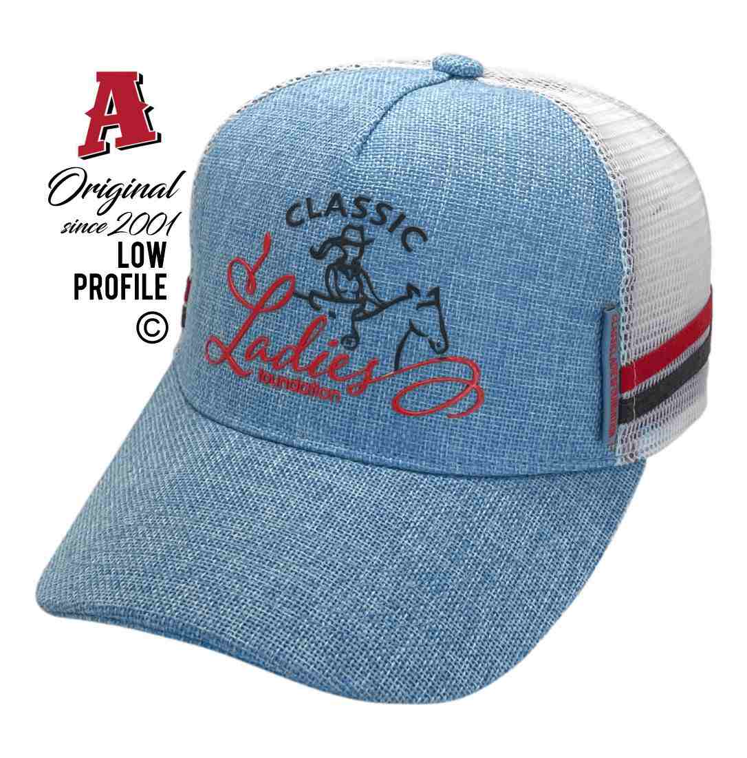 Classic Ladies Foundation Moama NSW 2731 LP Midrange Aussie Trucker Hats Australian HeadFit Crown & Double SideBands snapback rear closure openweave blue Local Events