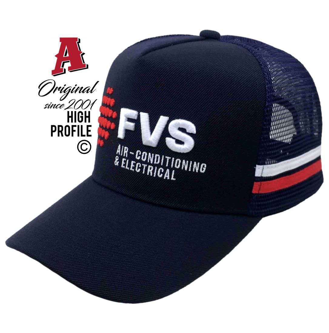 FVS Air-Conditioning & Electrical Mount Isa QLD 4825 HP Midrange Aussie Trucker Hats Australian HeadFit Crown & Double SideBands snapback rear closure navy Construction