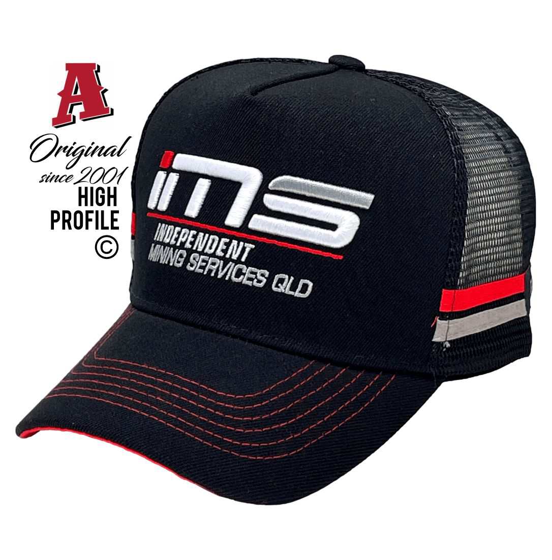 Independent Mining Services Qld Paget QLD 4740 Midrange Aussie Trucker Hats Australian HeadFit Crown & Double SideBands snapback rear closure black Mining