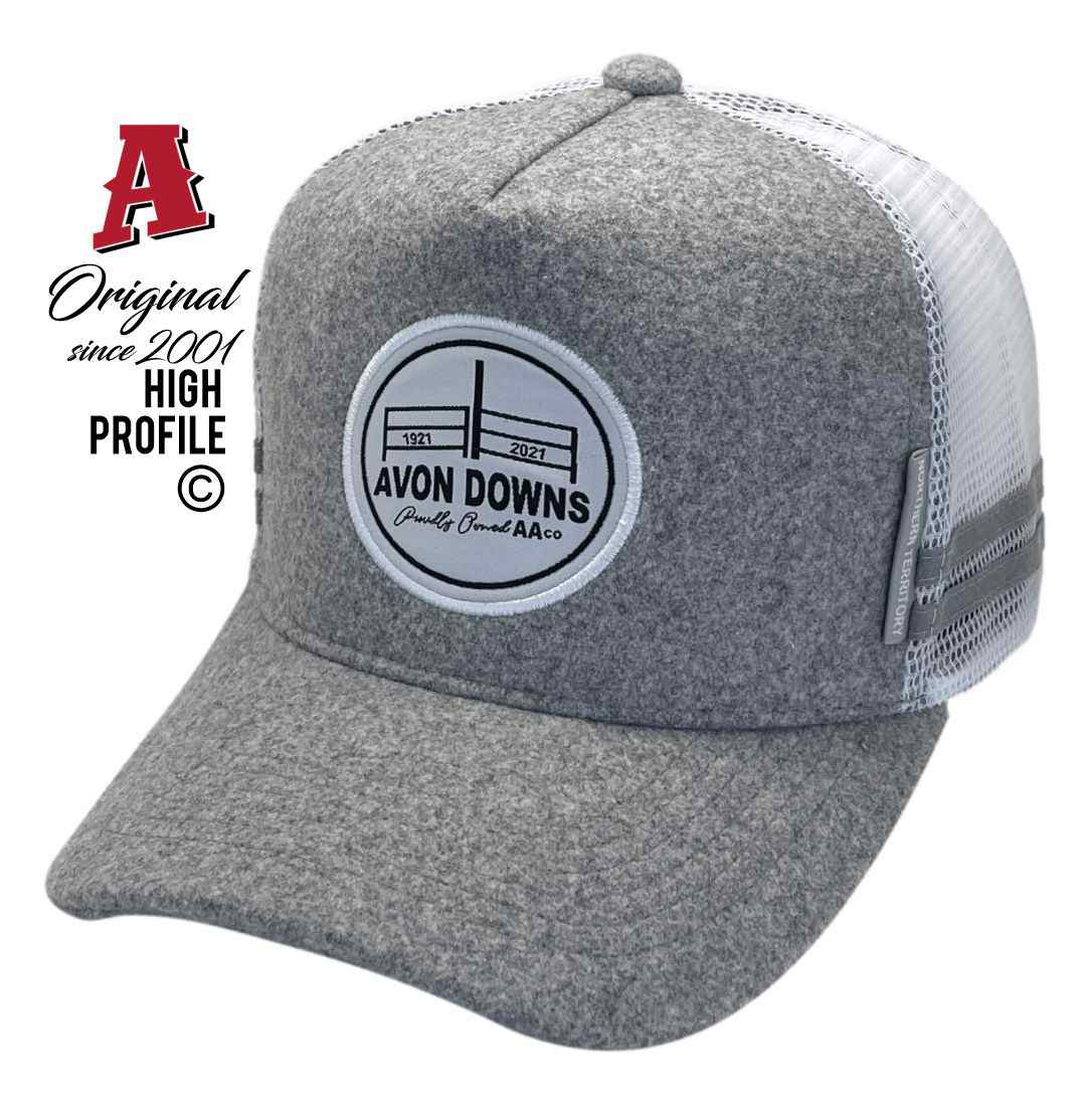 Avon Downs Station Mount Isa QLD 4825 HP Midrange Aussie Trucker Hats Australian HeadFit Crown & Double SideBands snapback rear closure wool-mix grey Livestock