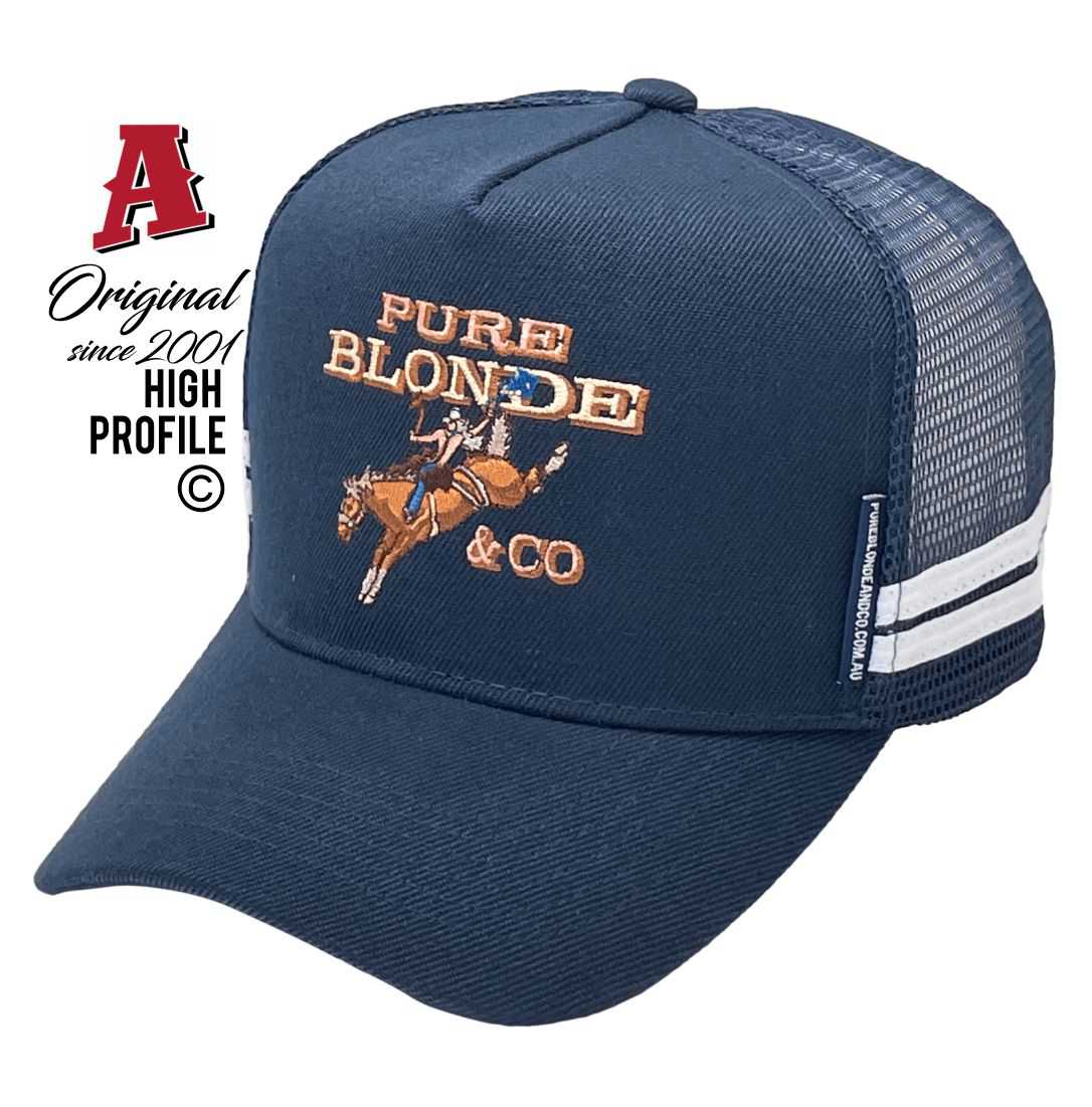 Pure Blonde & Co Central West NSW HP Midrange Aussie Trucker Hats Australian HeadFit Crown & Double SideBands snapback rear closure navy Small Business