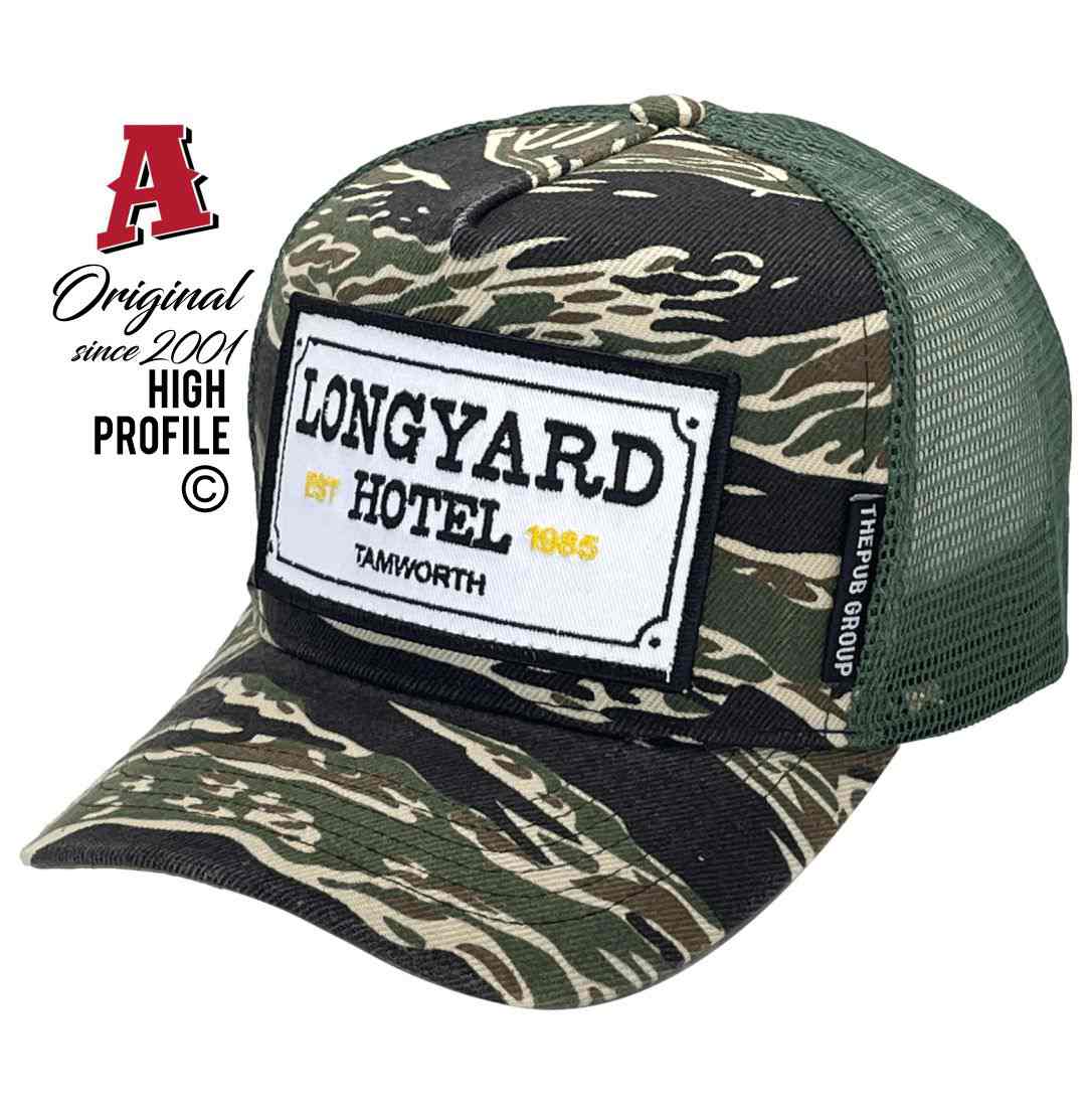 The Longyard Hotel Tamworth NSW 2340 HP Midrange Aussie Trucker Hats Australian HeadFit Crown snapback rear closure camo Rural Services