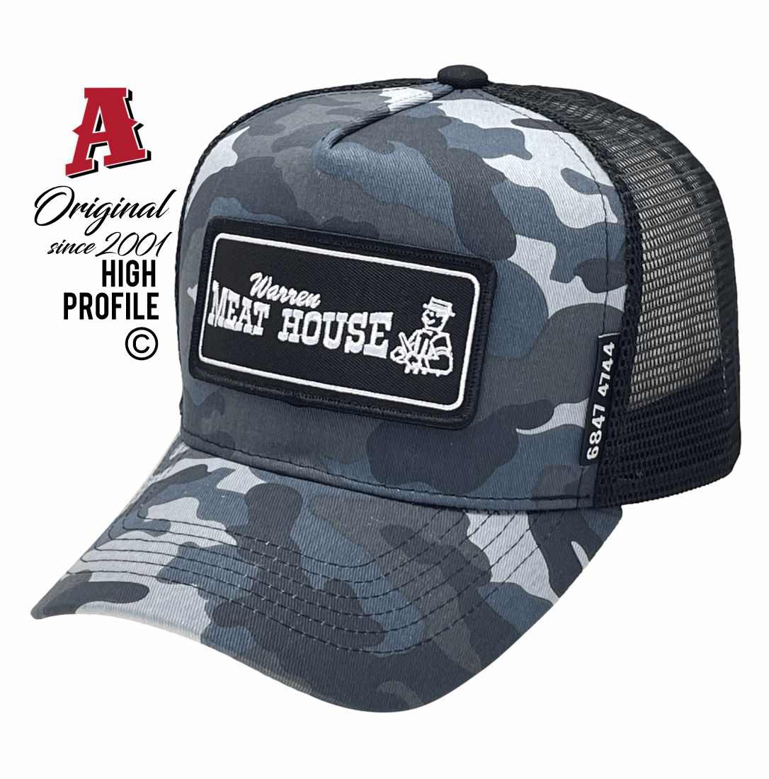 Warren Meat House Warren NSW 2824 HP Midrange Aussie Trucker Hats Australian HeadFit Crown & Double SideBands snapback rear closure camo navy Livestock