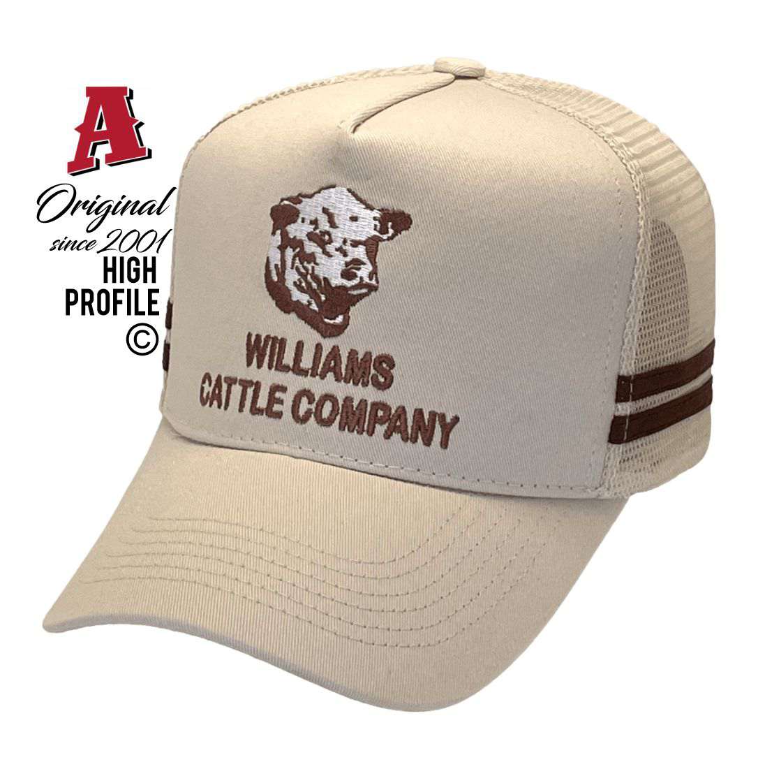 Williams Cattle Company Nilpinna Station Coober Pedy SA 5723 HP Midrange Aussie Trucker Hats Australian HeadFit Crown & Double SideBands snapback rear closure cream Livestock