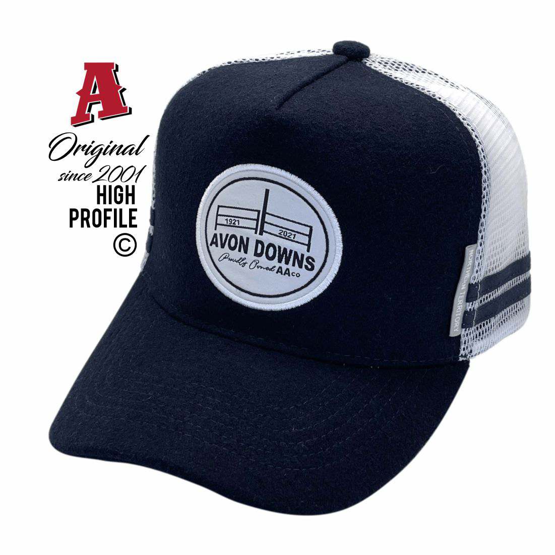 Avon Downs Station Mount Isa QLD 4825 HP Midrange Aussie Trucker Hats Australian HeadFit Crown & Double SideBands snapback rear closure wool navy Livestock