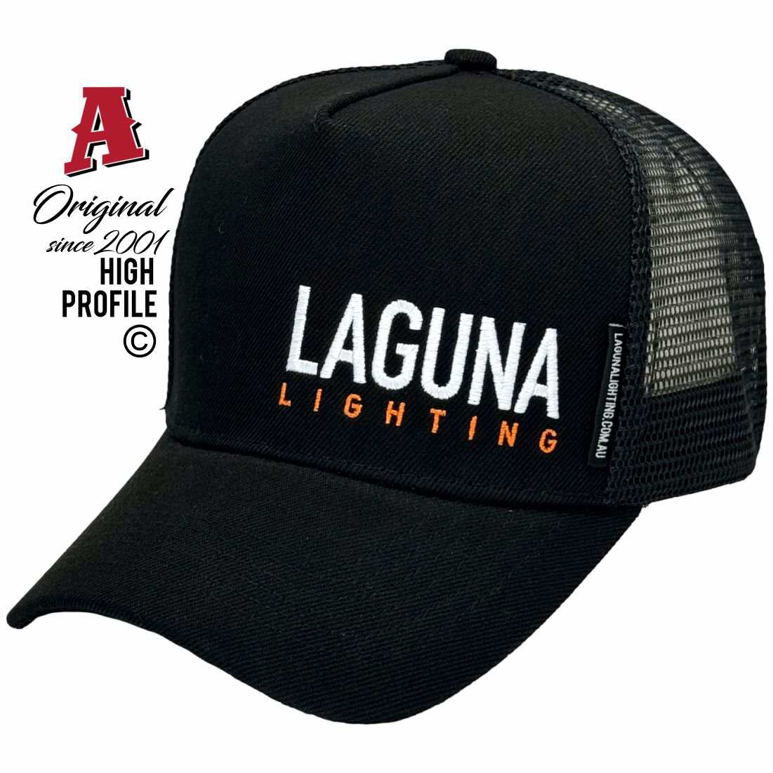 Laguna Lighting Botany NSW 2019 HP Basic Aussie Trucker Hats Australian HeadFit Crown & Double SideBands snapback rear closure black Construction Small Business