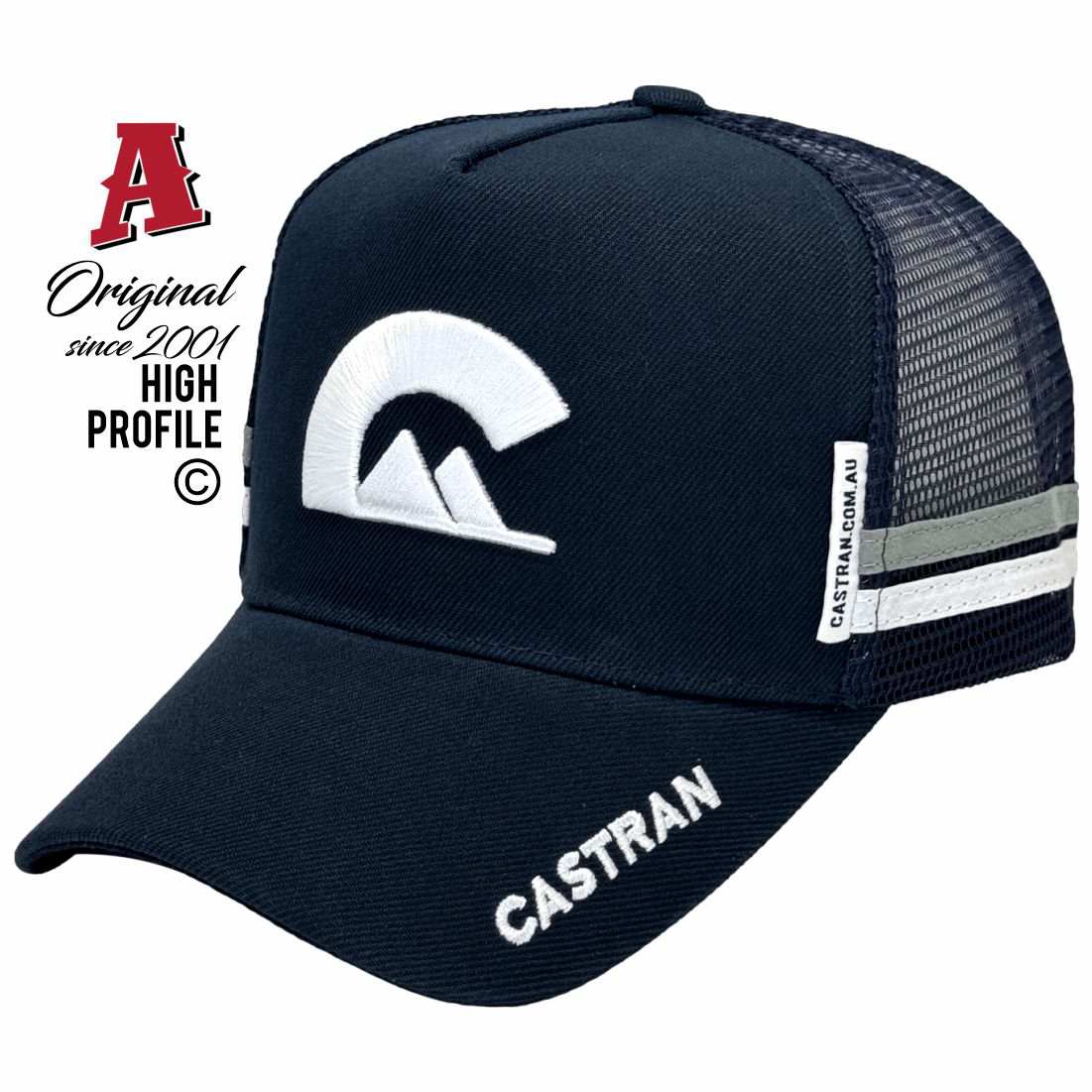 Castran Maddie Bernard South Yarra Victoria 3141 HP Midrange Aussie Trucker Hats Australian HeadFit Crown & Double SideBands snapback rear closure navy Small Business