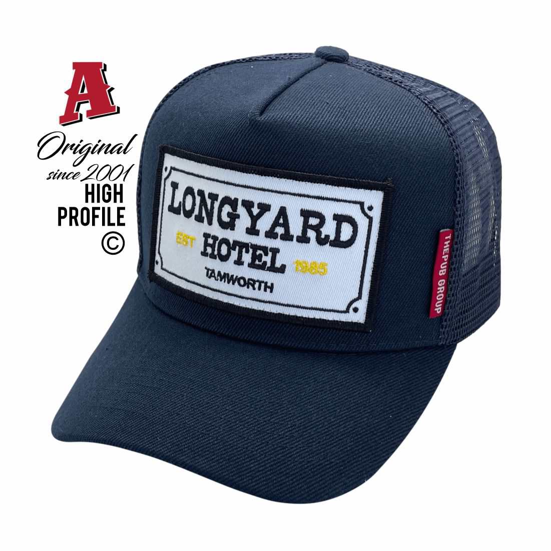 The Longyard Hotel Tamworth NSW 2340 HP Basic Aussie Trucker Hats Australian HeadFit Crown snapback rear closure navy Rural Services