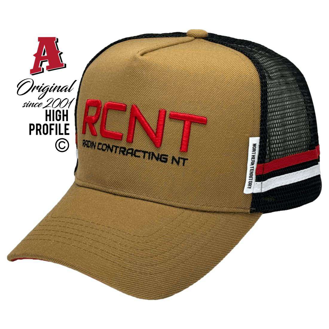 Radin Contracting Coolalinga NT 0839 HP Basic Aussie Trucker Hats Australian HeadFit Crown & Double SideBands snapback rear closure khaki black Construction