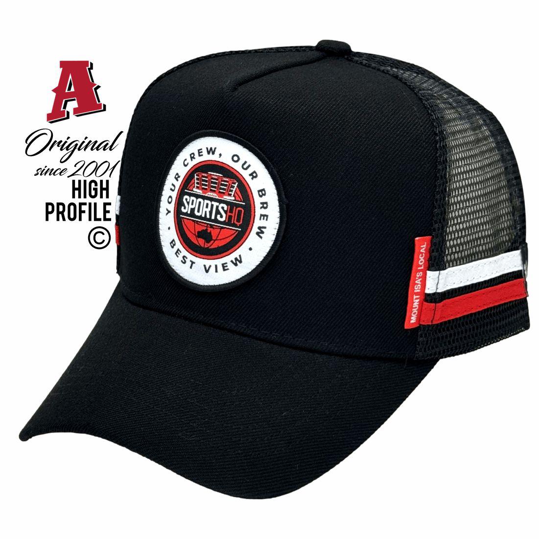 Sports HQ Mount Isa, QLD 4825 HP Midrange Aussie Trucker Hats Australian HeadFit Crown & Double SideBands snapback rear closure black Rural Services Sports