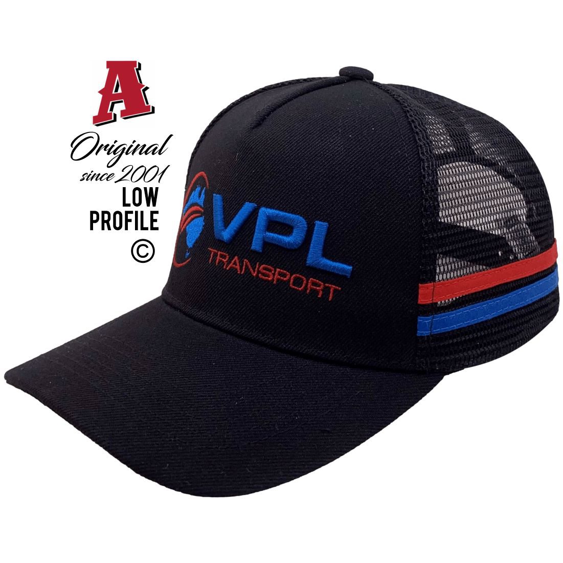 VPL Transport Midvale WA 6056 LP Midrange Aussie Trucker Hats Australian HeadFit Crown & Double SideBands snapback rear closure black Transport