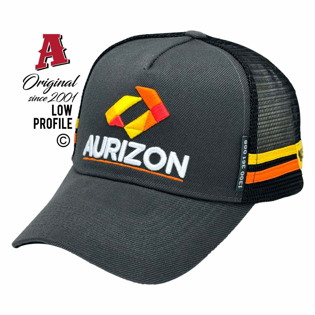 Aurizon Bluff Operations CQCN South Bluff QLD 4702 LP Midrange Aussie Trucker Hats Australian HeadFit Crown & Double SideBands snapback rear closure grey black Transport