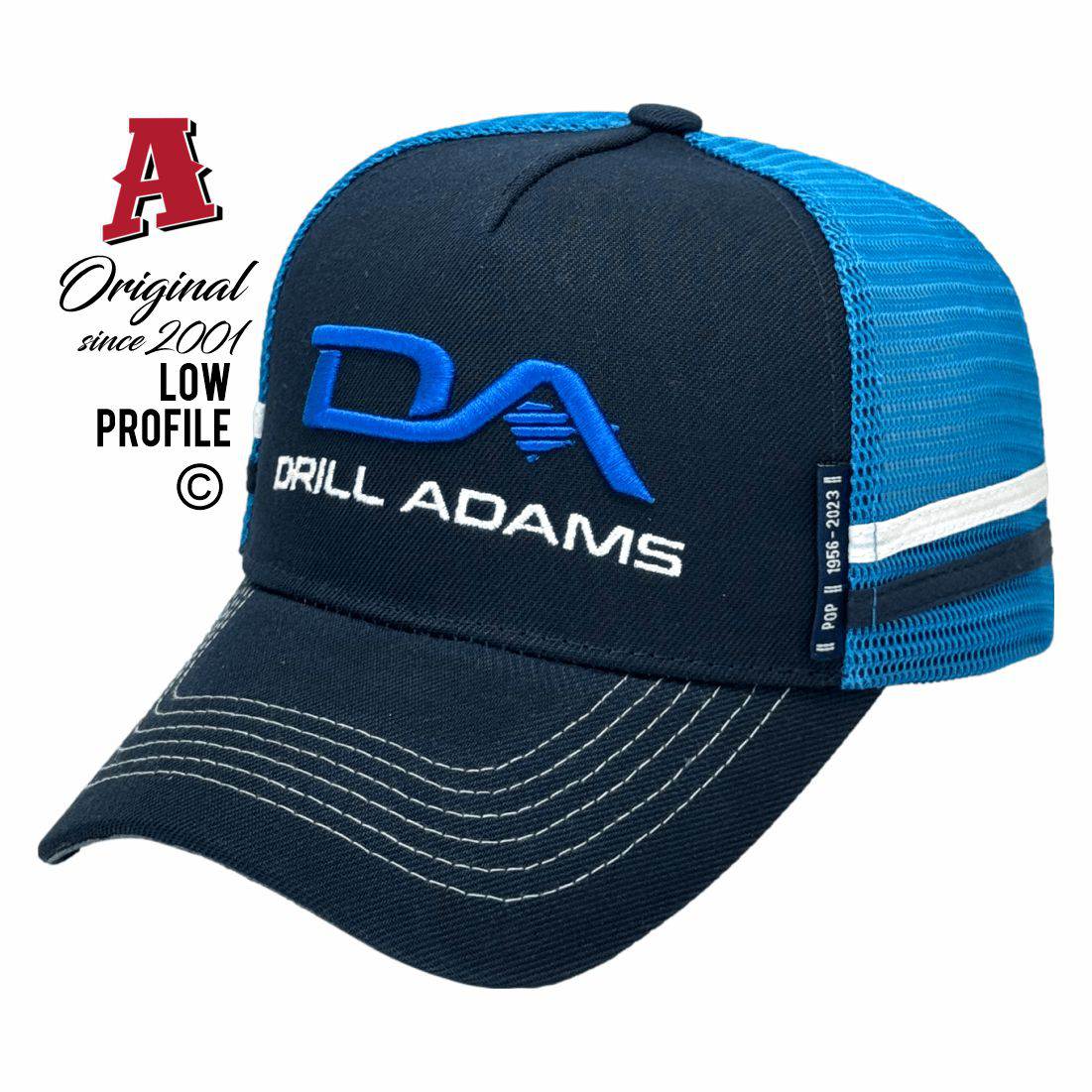 Drill Adams Butterwick NSW 2321 LP Midrange Aussie Trucker Hats Australian HeadFit Crown & Double SideBands snapback rear closure navy aqua Machinery