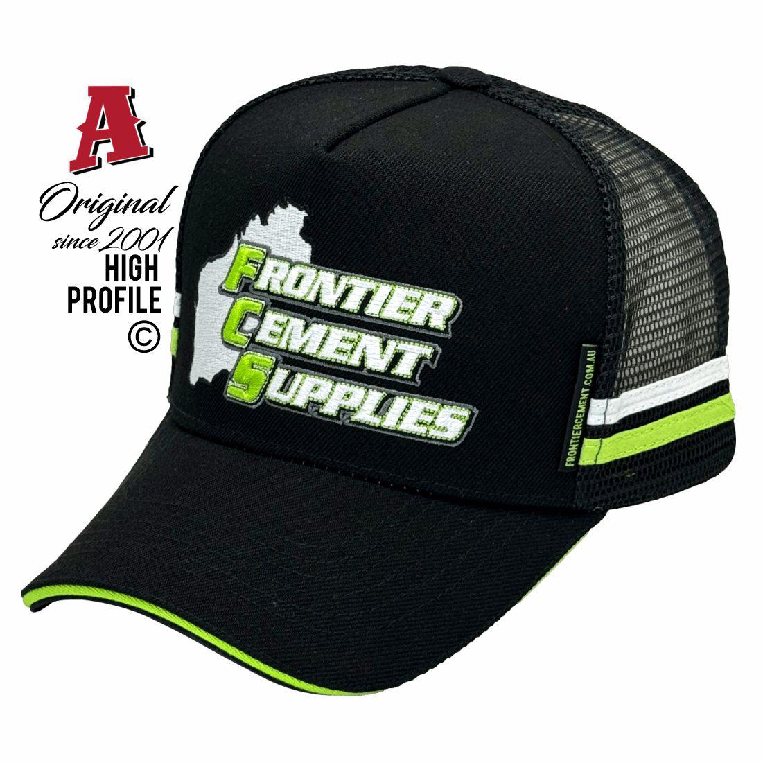 Frontier Cement Supplies East Arm Darwin NT 822 HP Midrange Aussie Trucker Hats Australian HeadFit Crown & Double SideBands snapback rear closure black Construction