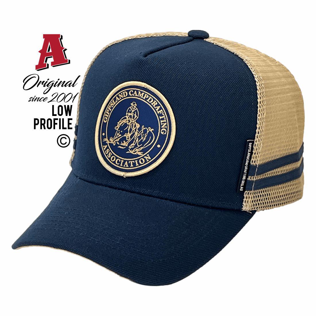 Gippsland Campdrafting Association Gippsland VIC 3841 LP Midrange Aussie Trucker Hats Australian HeadFit Crown & Double SideBands snapback rear closure navy khaki sports Local Events