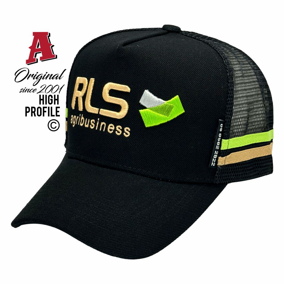 RLS Agribusiness Berri SA 5343 HP Midrange Aussie Trucker Hats Australian HeadFit Crown & Double SideBands snapback rear closure black Agriculture