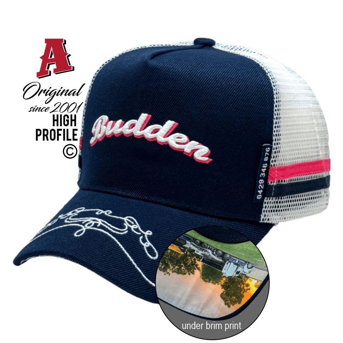 Budden Contractors Chinchilla QLD 4413 HP Power Aussie Trucker Hats Australian HeadFit Crown & Double SideBands snapback rear closure navy white pink Transport