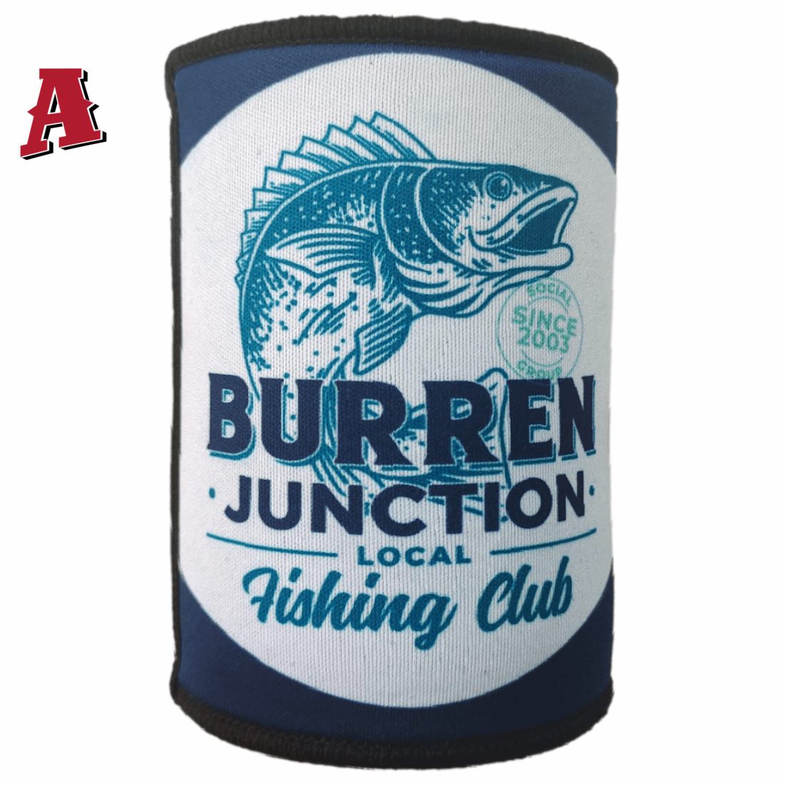 Barren Junction Fishing Club Barren Junction NSW 2386 Aussie Custom Stubby Holder, Koozie, 5mm Premium Neoprene with Glued & Stitched Seams Black white Local Events
