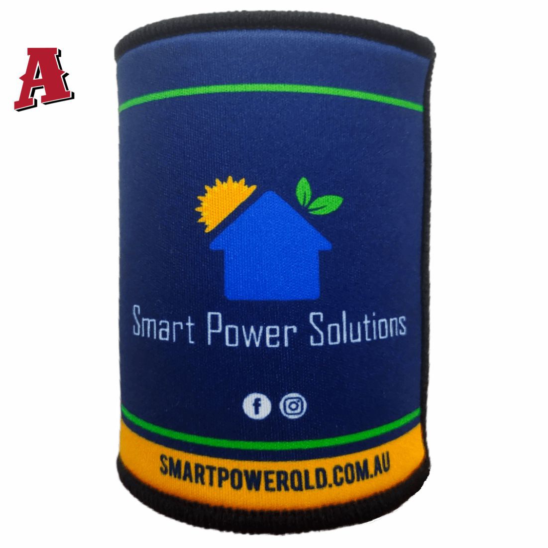 Smart Power Solutions Seventeen Mile Rocks QLD 4073 Aussie Custom Stubby Holder, Koozie, 5mm Premium Neoprene with Glued & Stitched Seams Black navy Rural Services