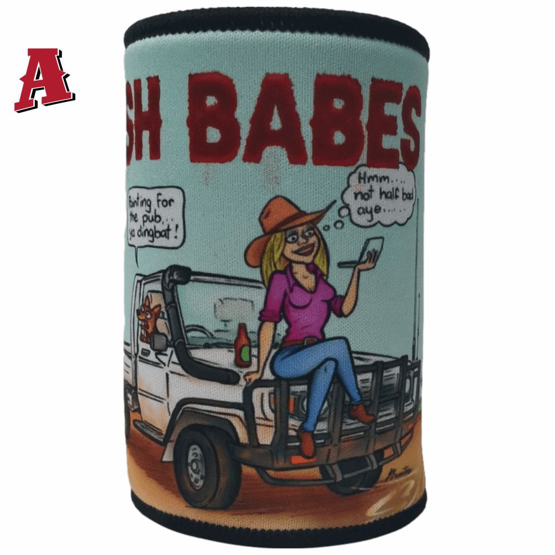 Bush Babes Sensational Makeup Aussie Custom Stubby Holder, Koozie, 5mm Premium Neoprene with Glued & Stitched Seams Black aqua green Small Business