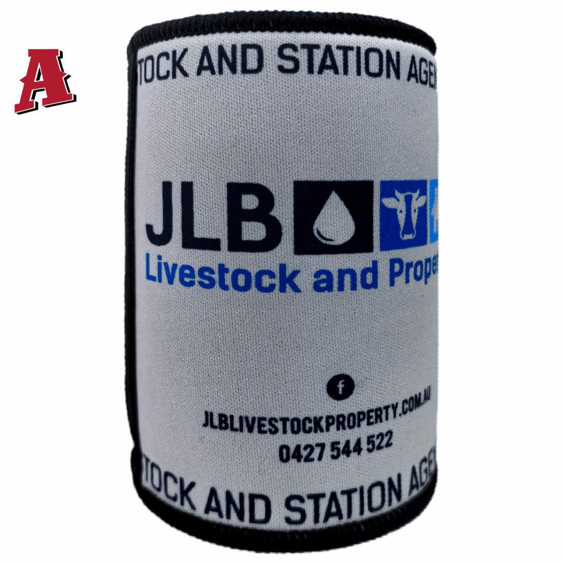 JLB Livestock & Property Coleambally NSW 2707 Aussie Custom Stubby Holder, Koozie, 5mm Premium Neoprene with Glued & Stitched Seams Black grey Livestock