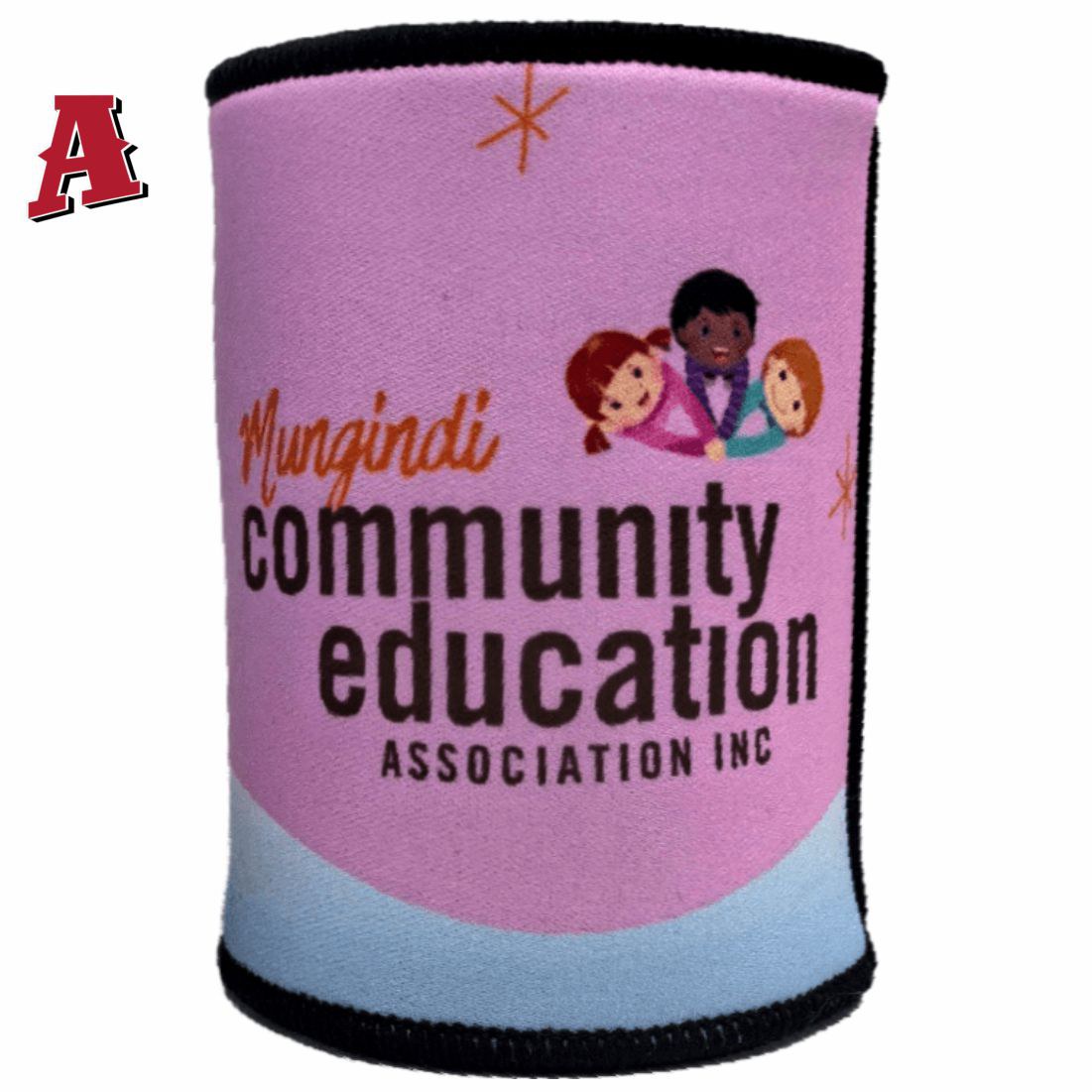 Mungindi Community Education Mungindi NSW 2406 Aussie Custom Stubby Holder, Koozie, 5mm Premium Neoprene with Glued & Stitched Seams Black pink Not for Profit Foundation