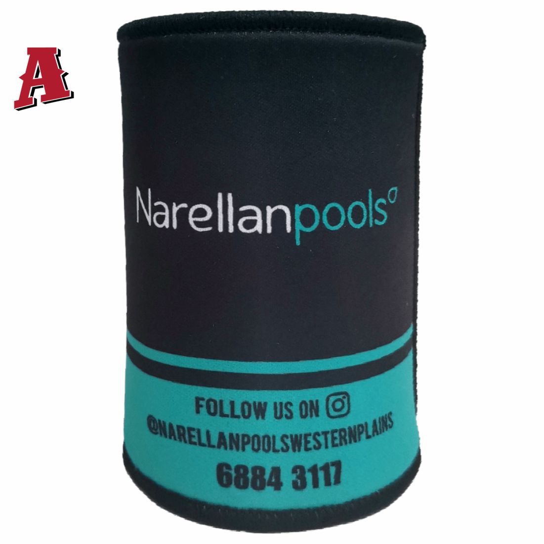 Narellen Pools Western Plains Dubbo NSW 2830 Aussie Custom Stubby Holder, Koozie, 5mm Premium Neoprene with Glued & Stitched Seams Black black Construction