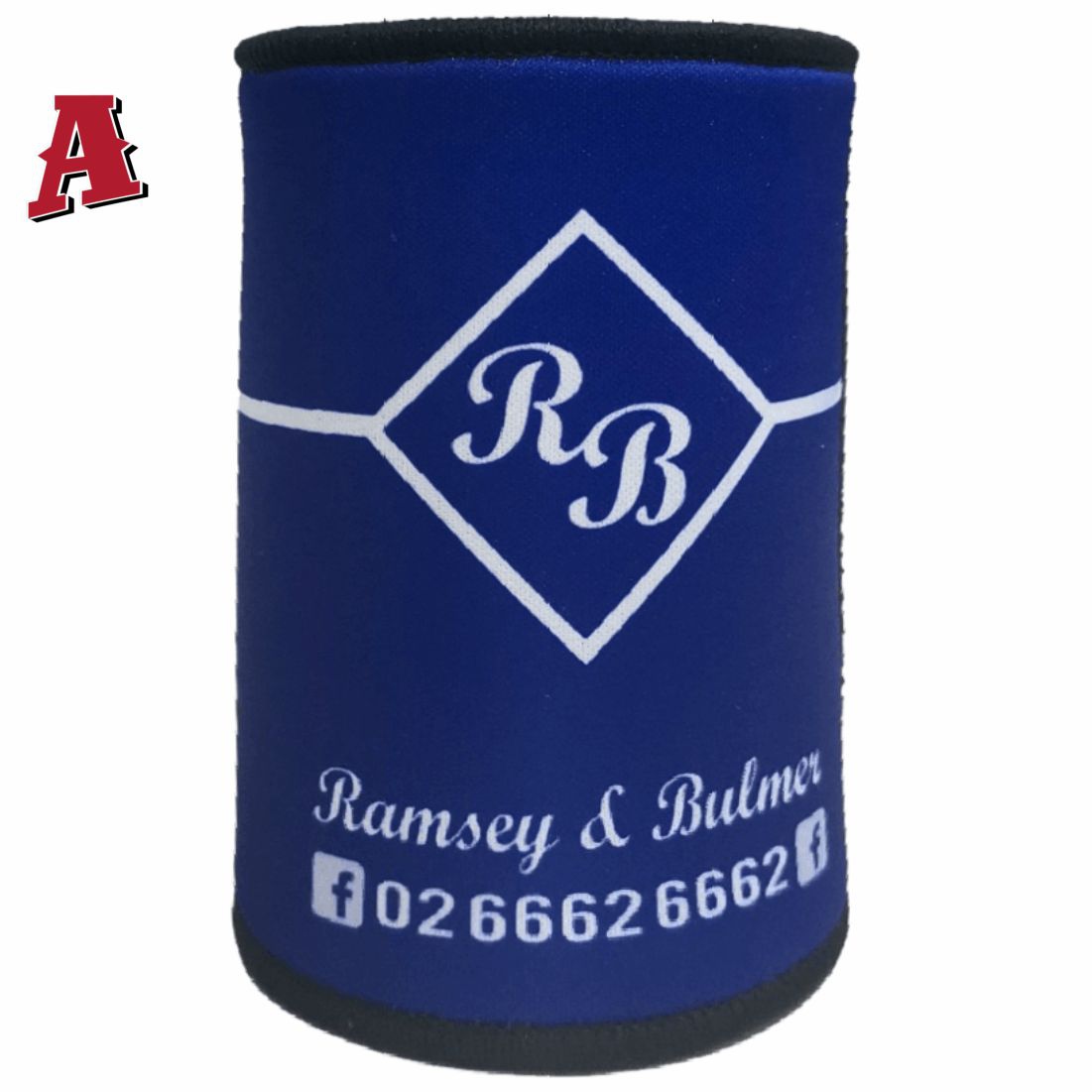 Ramsey & Bulmer Casino NSW 2470 Aussie Custom Stubby Holder, Koozie, 5mm Premium Neoprene with Glued & Stitched Seams Black blue Livestock